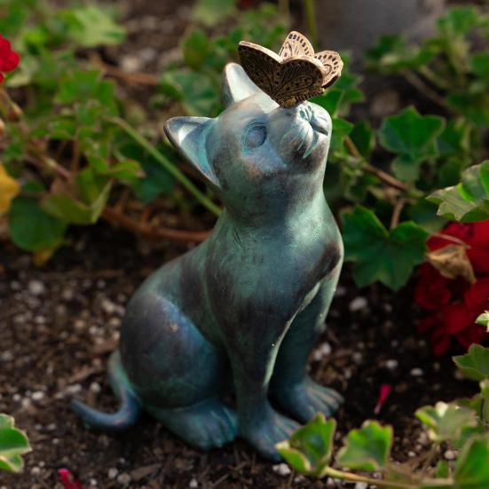 Юшэн Ретро Фигурка Кота Смола Кот со Статуэткой Бабочки В помещении На открытом воздухе Художественная Скульптура Кота для Книжных полок Садов Офисов Украшение