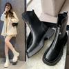 Fashion Brand Women's 2024 Autumn Versatile Fashion Thick Bottom Matsutake Mid Sleeve Front Zipper Short Boots