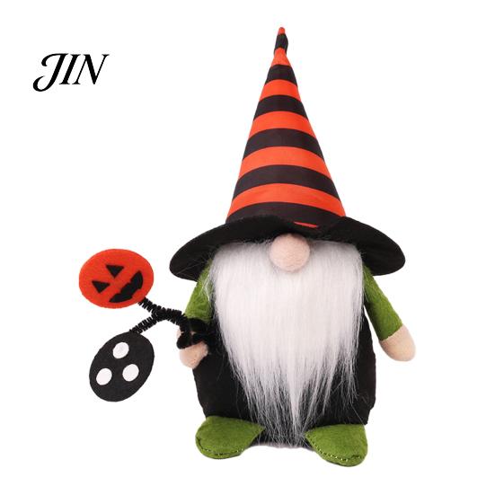 Striped Pointed Hat Gnome Halloween Gnomes Plush, Handmade Decoration, Dwarf Elf Ornaments for Witch Pumpkin Decor Tiered Tray Home Table Holiday