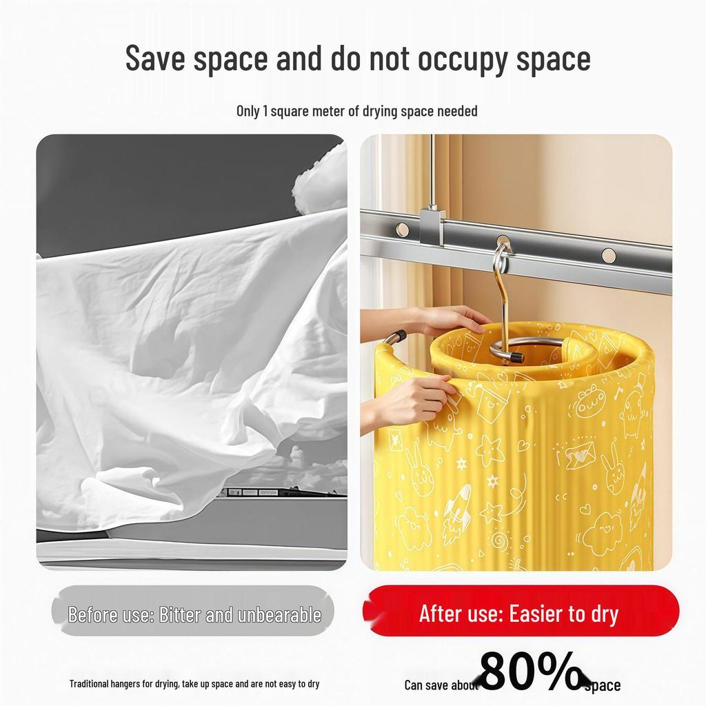 Round Spiral Clothes Drying Rack for Balcony - Ideal for Hanging Bed Sheets, Duvet Covers, and More.