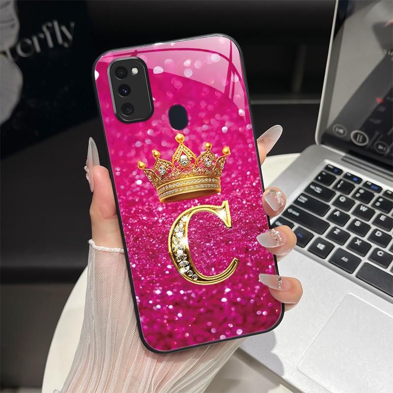 For Samsung M21 M31 M21S M31S Case Fashion Letters Hard Tempered Glass Back Covers For Samsung Galaxy M30s M 31 M 21 Phone Shell