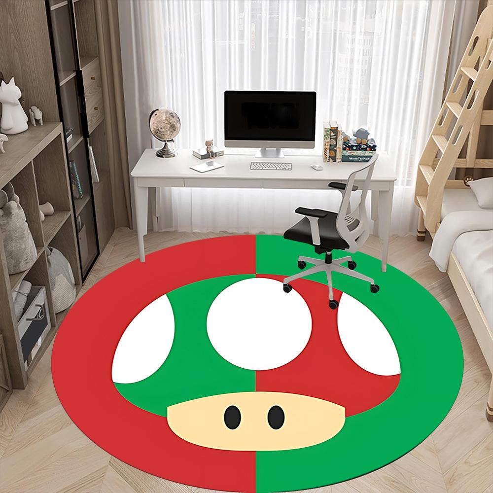 1pcMario Mushroom Icon Office Round Area Rug, Indoor Mat Suitable For Office, Under Office Chairs Bedroom Living Room Home Decor, Room Deco