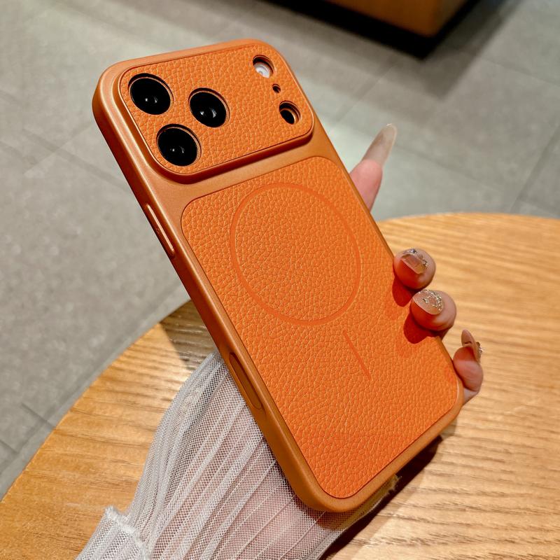 Роскошный кожаный чехол с узором личи для iPhone 17 16 15 14 13 Pro Max 16Pro Чехол с поддержкой беспроводной зарядки Magsafe