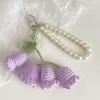 Wool Crocheted Orchid Key Ring Pearl Chain Knitted Key Ring Creative Key Chain  Bag
