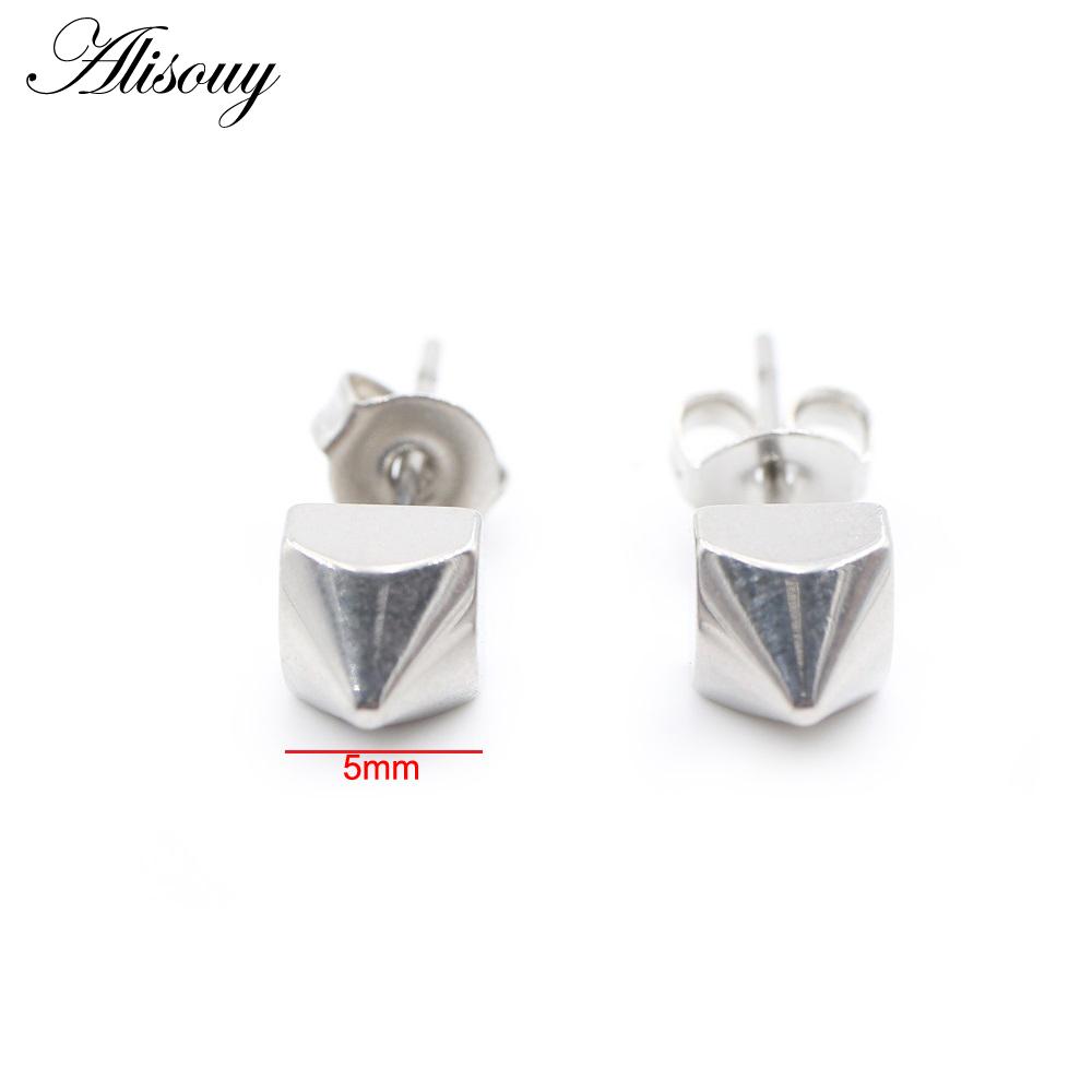 Alisouy 2 шт., нержавеющая сталь, крест, шестигранный конус, шип, квадратные, круглые, серьги-гвоздики, пирсинг козелка, поддельные, конусные, для мужчин и женщин