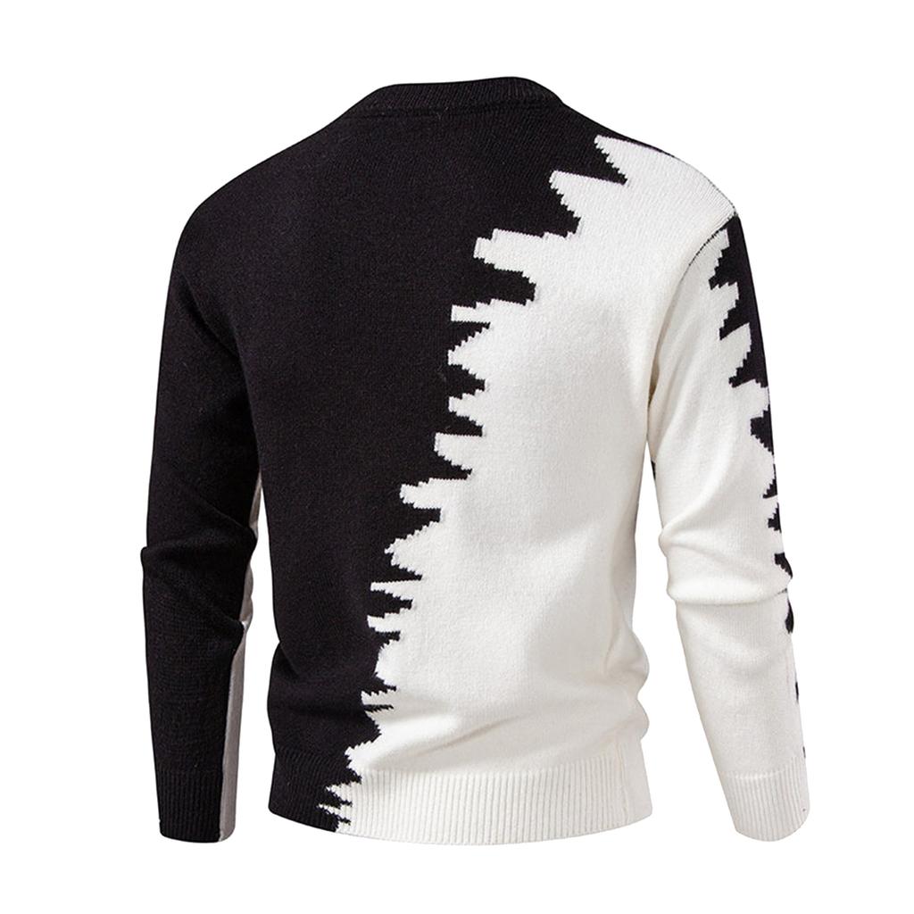 Men's Casual And Trendy Color-blocked Warm Sweater, Fashionable Pullover, With A Round-neck Knitted Sweater Inside