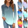Women's Fashion Printed Shirt Button Collar V Neck Long Sleeve Loose Shirt Tops