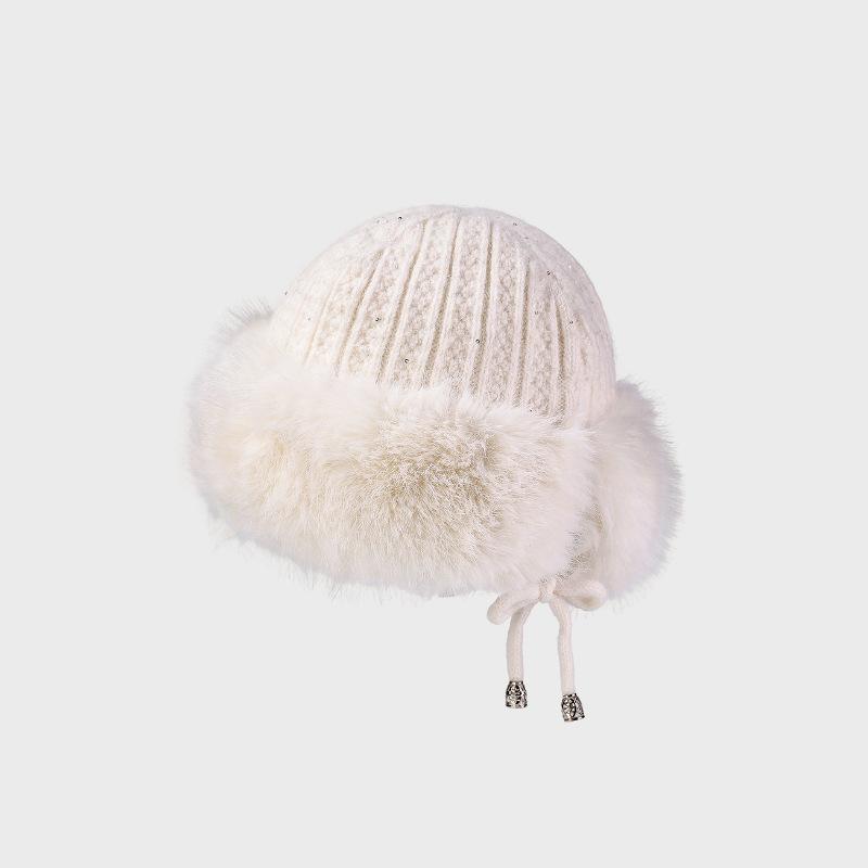 Knitted Hat Women's Autumn Winter Ear Protection Rabbit Plush Wool Hat