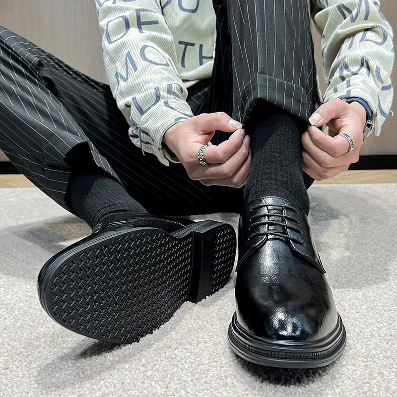 Весенние и осенние мужские кожаные туфли, свадебные туфли для жениха, британские деловые туфли, черные, маленькие кожаные туфли 19933-P