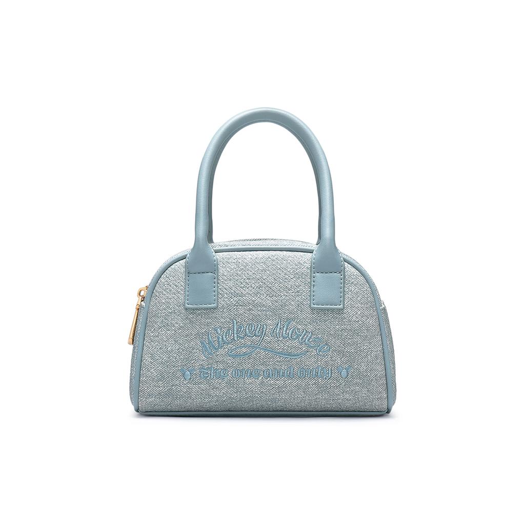 New Disney Mickey Series Fabric, PU Boston Bowling Bag, Shoulder Bag, Handbag Women's Denim Blue DHF51647-A