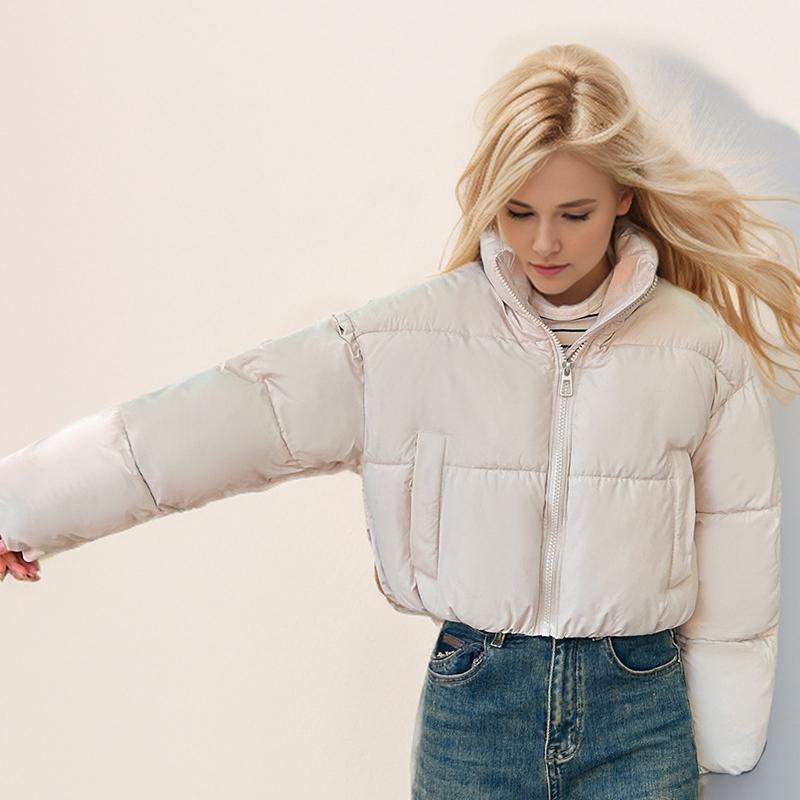 Зимняя женская короткая хлопковая куртка, утолщенная, теплая, модная, стоячий воротник, длинное хлопковое пальто, однотонная куртка на молнии, свободный халат