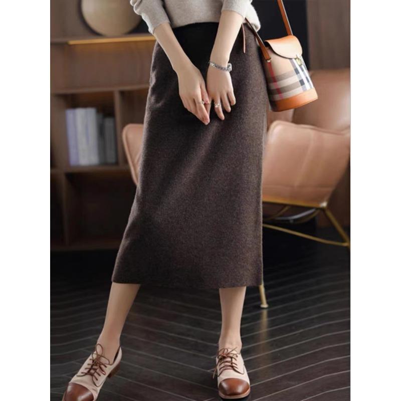 Юбка из шерстяного трикотажа с эффектом потертости для женщин, новая осенне-зимняя юбка А-силуэта с высокой талией, очень красивая