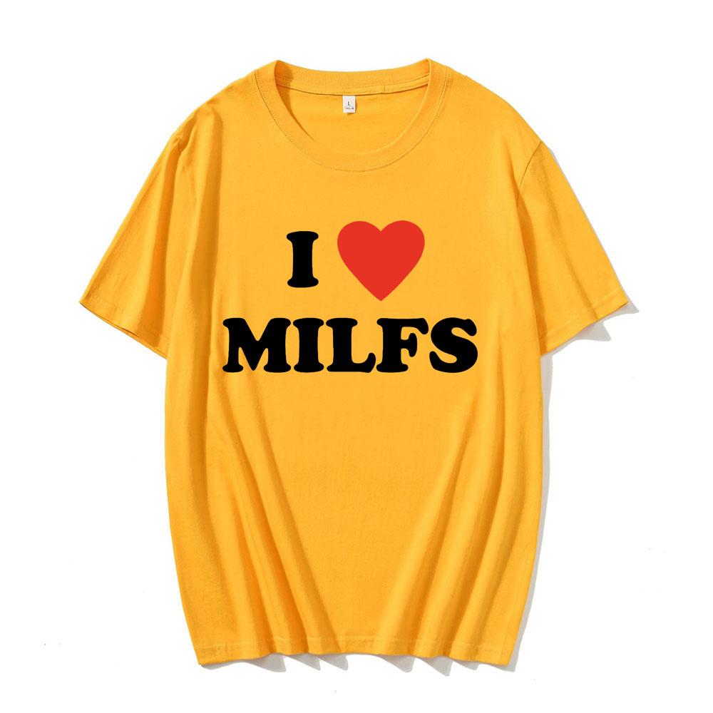 Модные Унисекс Футболки с Принтом I Love MILFS I Heart Hot Moms Мужские Женские Оверсайз Повседневная Футболка Харадзюку Футболка Стритвир