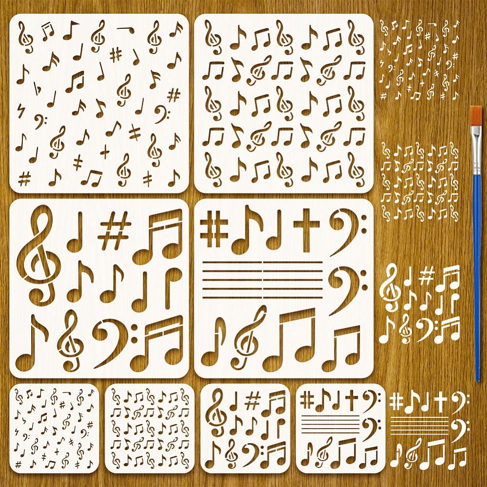 8Pcs 8 Styles Plastic Painting Stencils Templates Musical Note 150~300x150~300mm 1pc/style