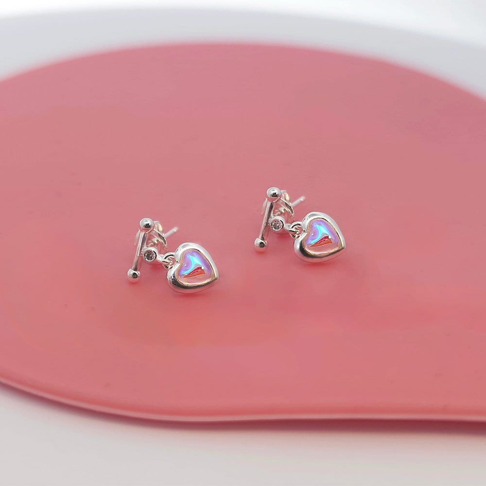Heart Bar Moonstone Silver Earrings