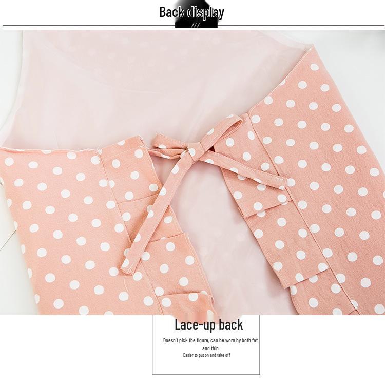 Cute Japanese Style Polka Dot Apron: Breathable, Hanging Neck, Waterproof & Oil-Proof for Kitchen.