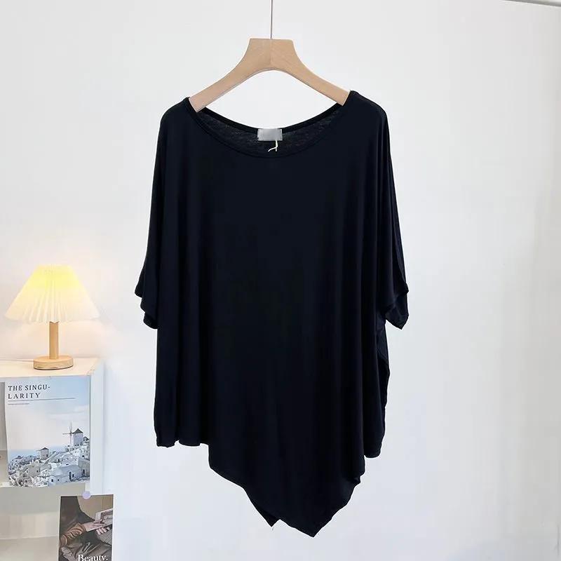 Футболка женская однотонная повседневная большого размера свободная с круглым вырезом пуловер с короткими рукавами топы