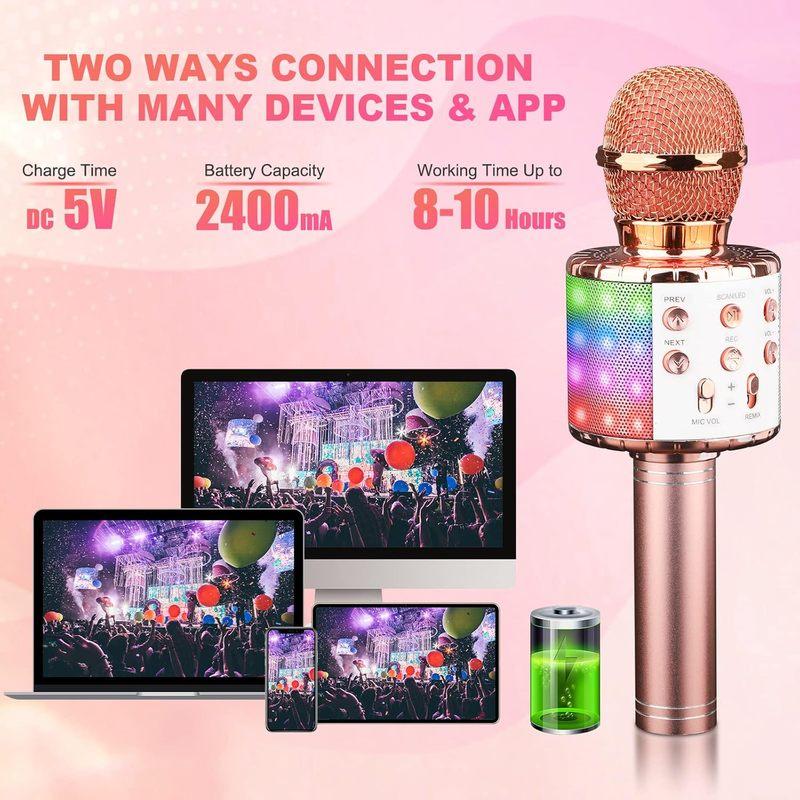 Amazmic Karaoke Microphone for Adults, Wireless Bluetooth Microphone for Singing Portable Karaoke Machine with LED Lights