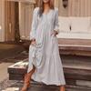 Women's Button Cotton and Linen Retro Casual Long Sleeved Dress