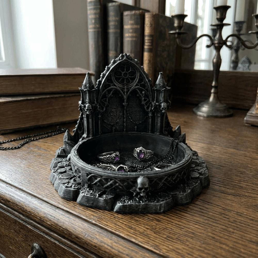 3D Printed Jewelry Storage Tray Black Gothic Style Decorative Tray Dressing Tables
