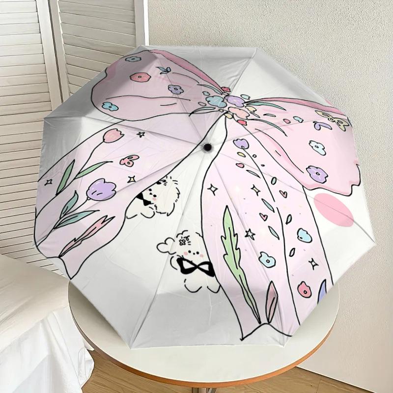1pc Floral Bow Automatic Open/Close Umbrella Compact Folding Umbrella with 8-Rib Shaft for Women/Men, Elegant Birthday1191S