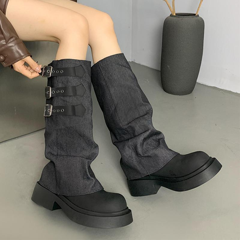 Платформа Женские Высокие Сапоги Плоские Туфли До Колена Дизайнерская Обувь Женские Тенденции 2024 Модные Зимние Сапоги Новые Готические Челси Женские Сапатос