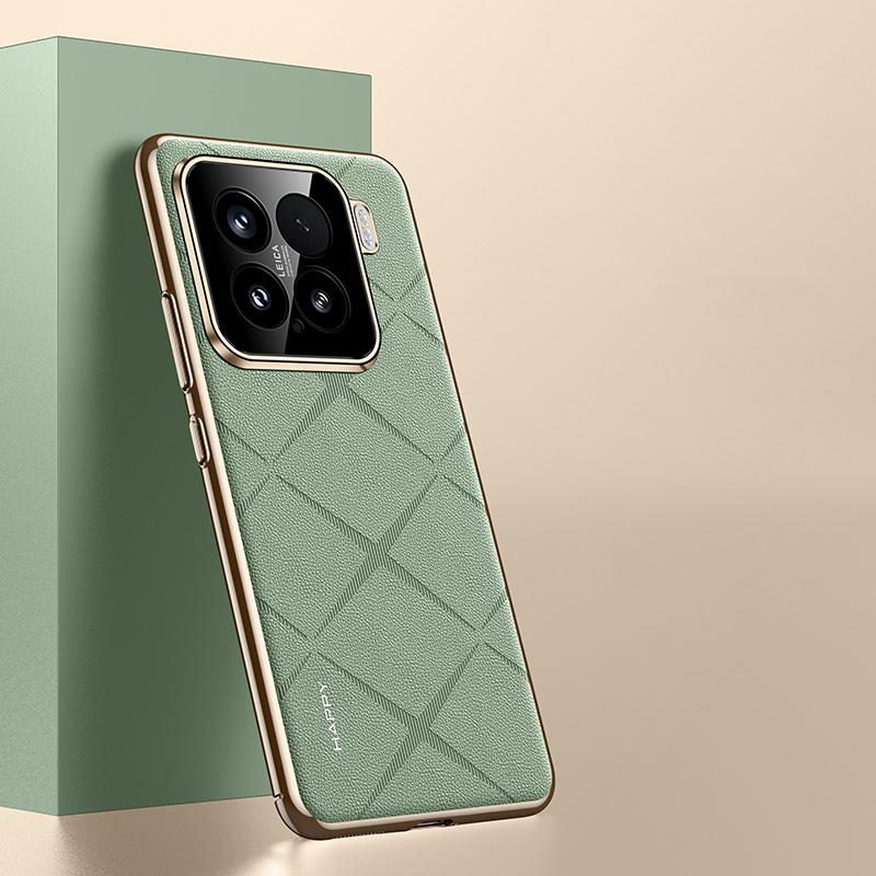 KEYSION Grid Pattern PU Leather Case for Xiaomi 15 5G Plating PC Camera Lens Protection Phone Back Cover for Xiaomi 15 Pro 5G