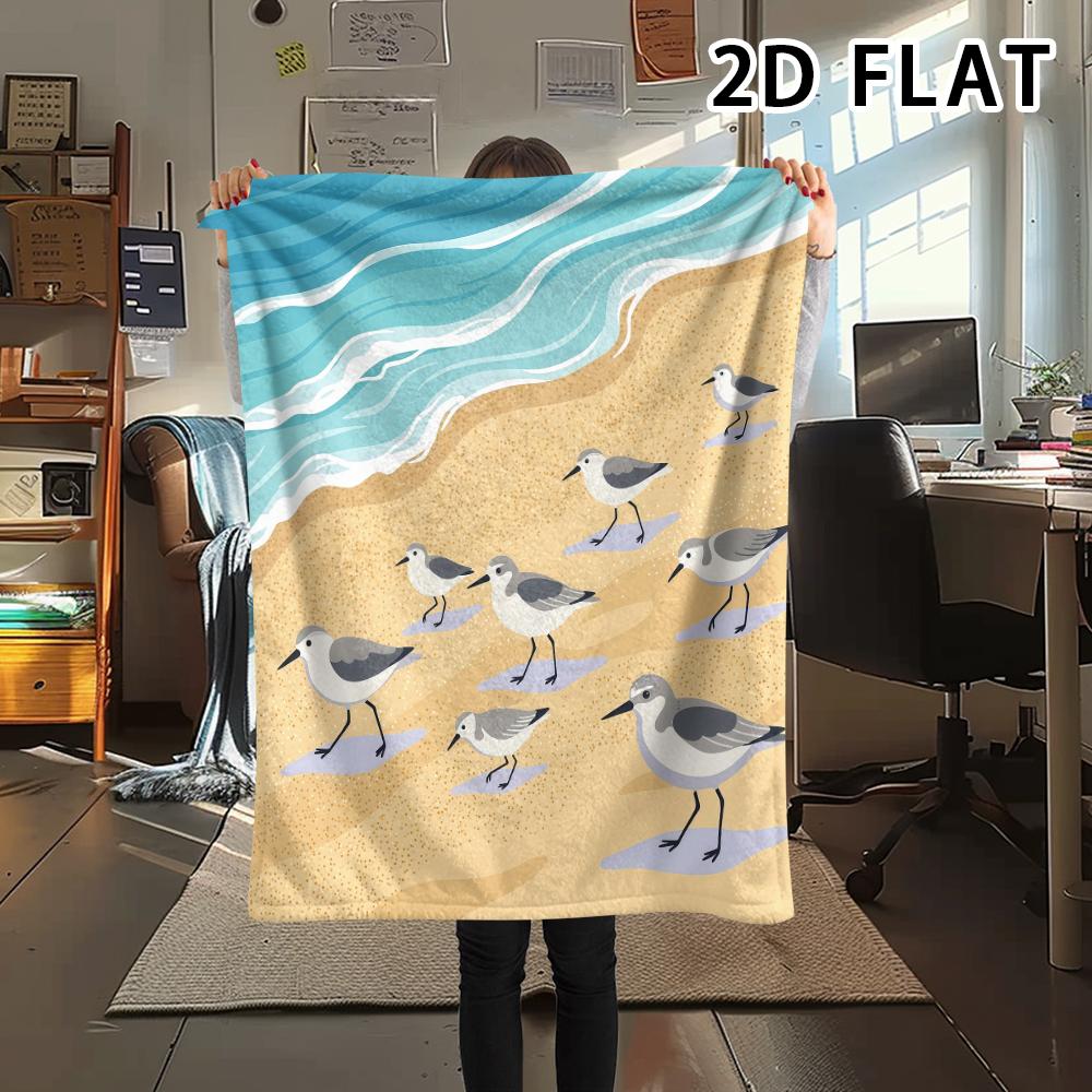 1Pc 2D FLAT Shorebird Shell Print Flannel Blanket,High quality Comfortable for All Seasons,Home Decor,Warmth and Comfort,Perfect for Christmas Gifts