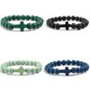 1PC Men Women Gift Cross Charm Beaded Bracelets Matte Bracelet Jewelry Handmade Natural Stone Prayer  Accessories