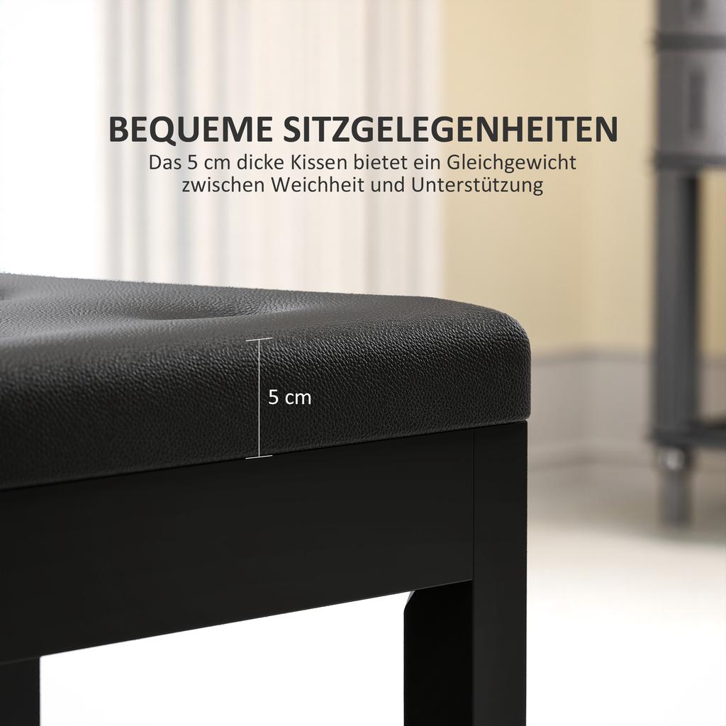 Piano Bench, Faux Leather Cover, Tufted Buttons, Storage, Wooden Legs, Black