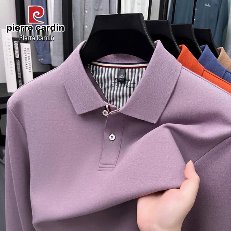 Pierre Cardin Мужская однотонная рубашка-поло с длинным рукавом и отложным воротником