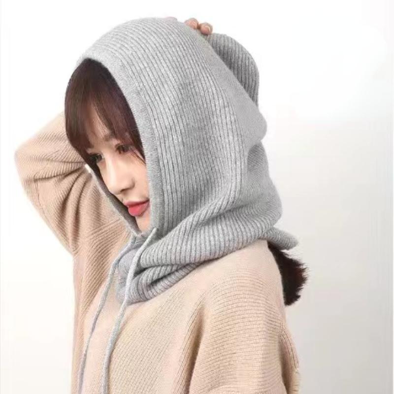 Balaclava Skullies Hats Women's Pullover Knitted Hat Autumn Winter Warm Neck Scarf Beanies Caps Ladies Cap Unisex Bonnet