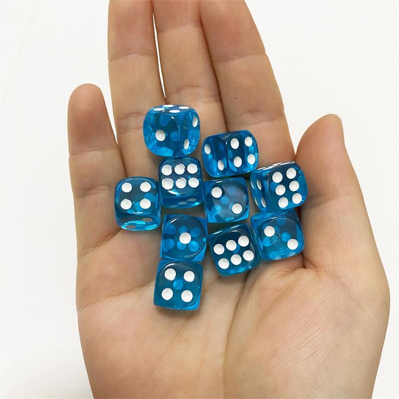 10Pieces/Lot 12mm Clear Acrylic 6 Sided D6 Point Dice With Round angle Dice For Club/Party/Family Board Games