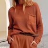 Sweater Women's Fashion Crew Neck Top Casual Long Sleeve Pocket Knitted Pullover
