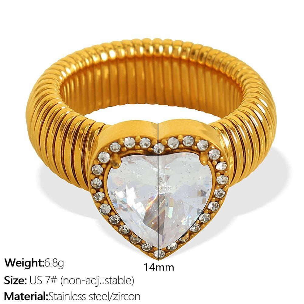 Thick Zircon Heart Ring Vintage Thick Finger Ring Elegant Women's Jewelry Ladies