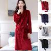 Unisex Winter Bathrobe Thick Warm Great Water Absorbent Solid Color Lace Up Long Sleeve Cardigan Lapel Pockets Knee Length Nightgown