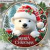 Christmas Wooden Sign with Adorable Polar Bear Pattern - Navidad Round Sign for Front Door, Wall Hanging Decor - Ideal Christmas Decoration