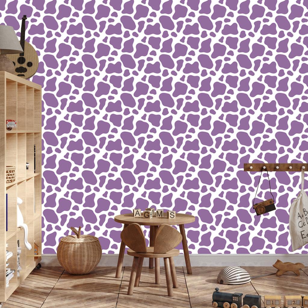 Cow Patches Wallpaper Purple, White, Light Gray and Lavender 50x1000
