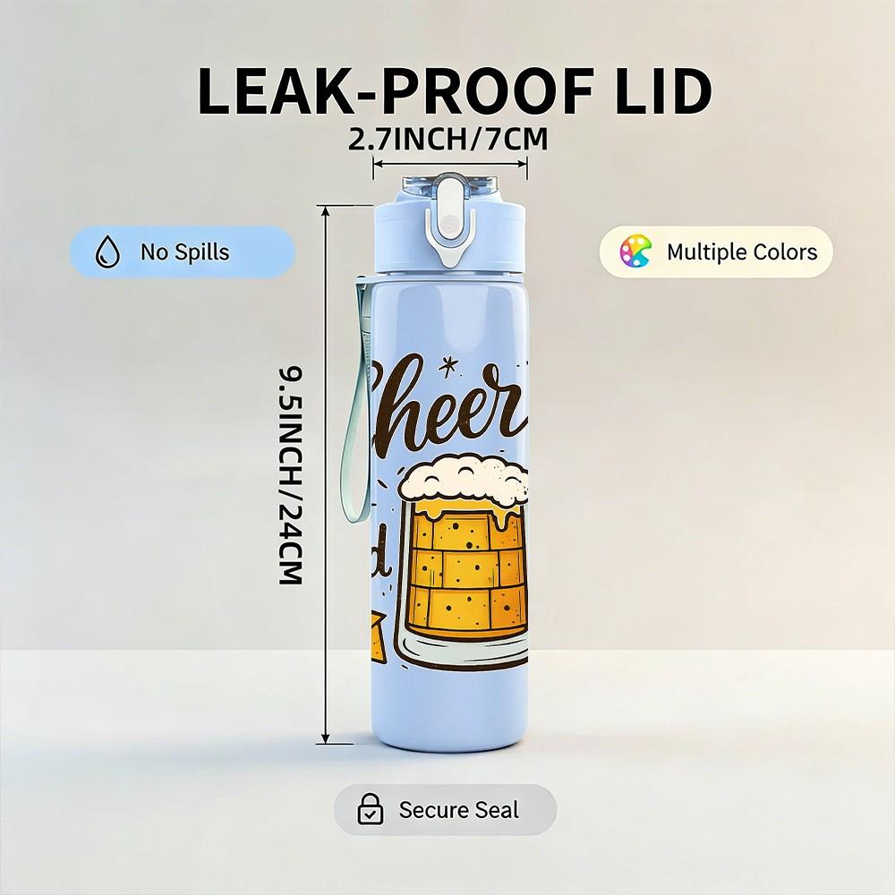 1PC Cheers Beer Mug Funny Quote Print 750ml Color Plastic Sports Water Bottle Leakproof Flip Straw Lid Suitable for Sports Office Home Use