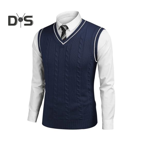 Мужской жилет, свитер с V-образным вырезом, без рукавов, облегающий вязаный пуловер с цветными блоками, облегающий свитер средней длины, утолщенный, в деловом и чопорном стиле