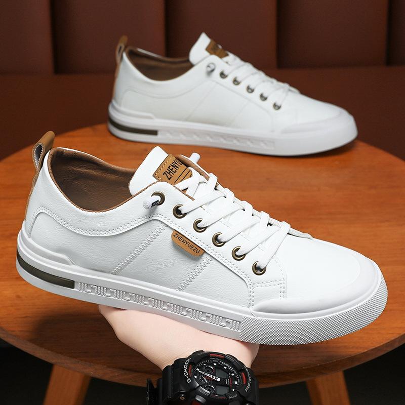 Fashion New Men's Low-Top Leather Sneakers Soft Durable White Casual Shoes Trendy Versatile Skate-Inspired Footwear for Streetwear Daily
