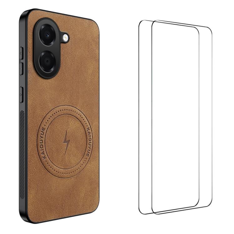 Nappa Texture Magnetic Phone Case with 2pcs Screen Films For Honor X5c 4G / X5c Plus 4G, Slim Anti-Slip Shockproof Cover