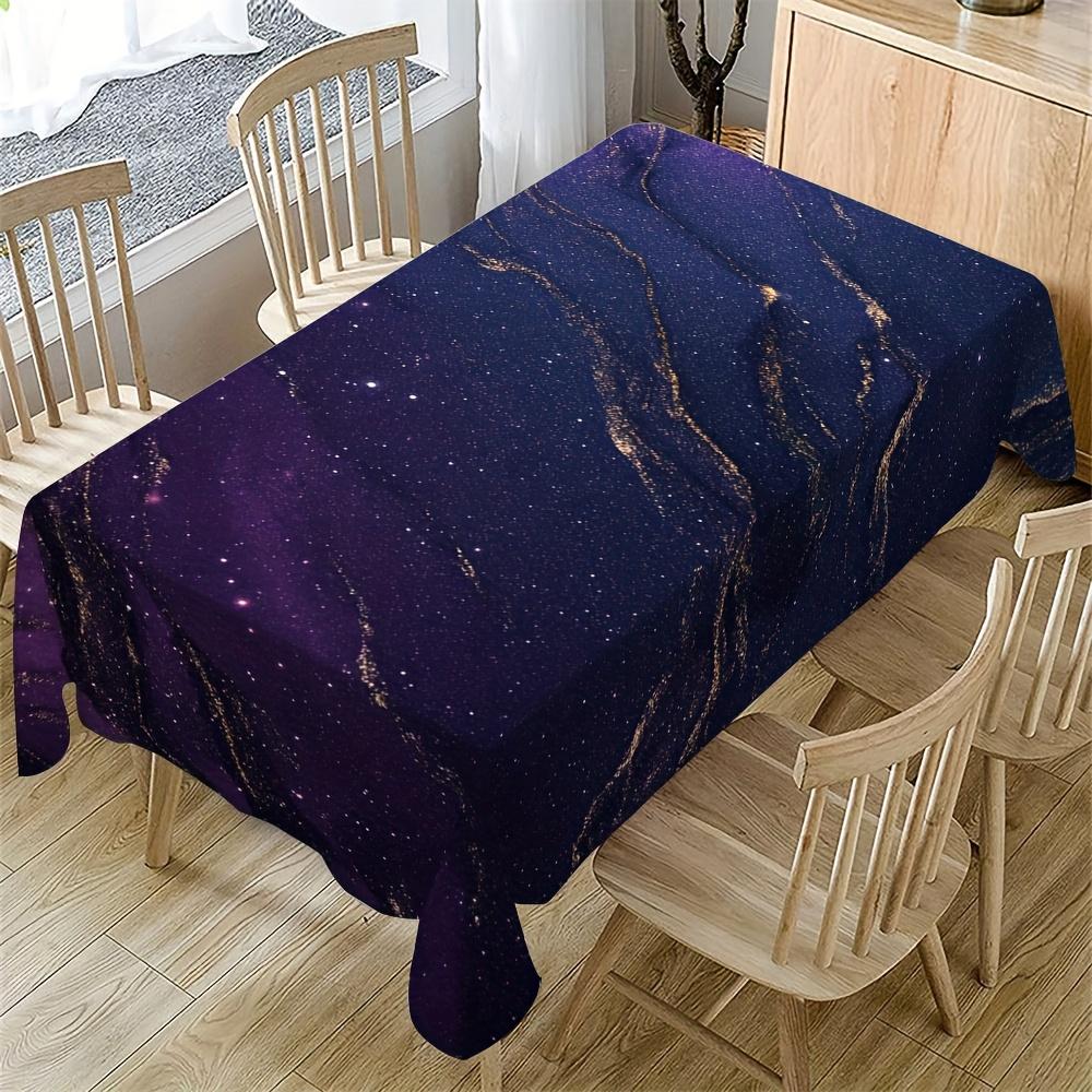 1pc Deep Blue & Purple Marble Pattern Tablecloth - Durable Polyester Rectangular Table Cover for Indoor/Outdoor Use, Weddings, Parties, Restaurants, C
