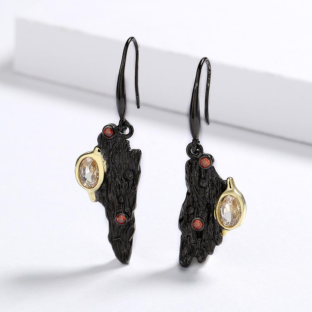 Необычные серьги в богемном стиле с янтарем и цирконием, ювелирные изделия из черного золота, асимметричные женские серьги, креативные ювелирные изделия, серьги-капли