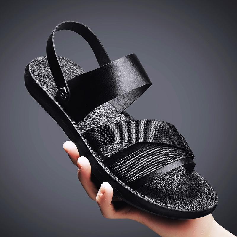 Модная мужская повседневная обувь, летняя пляжная обувь, мужские сандалии, кожаные черные сандалии для мужчин, мягкая повседневная обувь на плоской подошве, мужские тапочки
