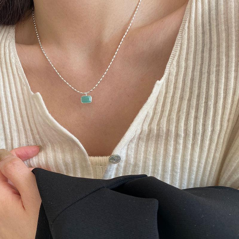 Silvology, настоящее серебро 925 пробы, натуральный амазонит, квадратный кулон, ожерелье для женщин, цепочка с оливковыми бусинами, простые роскошные ювелирные изделия
