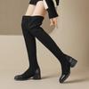 Krazing Pot Flock Autumn Winter Shoes Elastic Boots Square Toe Keep Warm Stretch Over-the-knee Boots