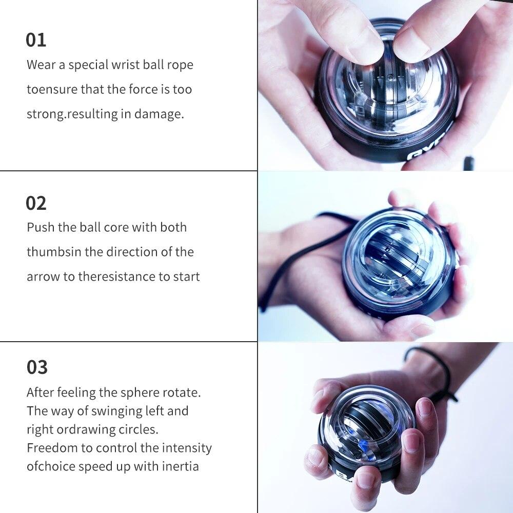 Светодиодный мяч для запястья Power Trainer Ball с автозапуском, гироскопический тренажер для рук, тренажер для предплечья, Power Wrist Gyro Ball, спортивное оборудование для фитнеса