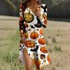 Long  Sleeve Dress For Women Casual Loose Fit Print Dress With Pockets