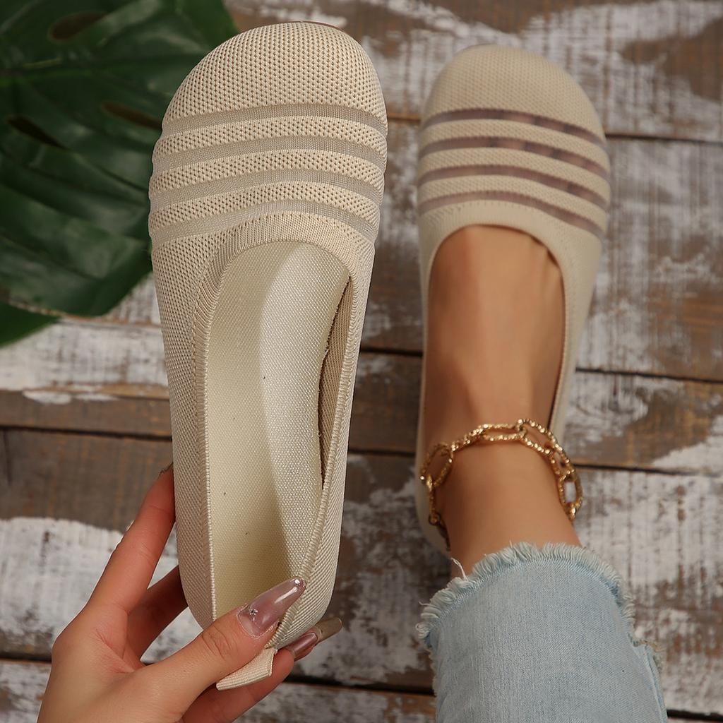 Fashion Women Flats Shoes Round Head Shallow Mouth Loafers Spring Knitted Flat Shoes Ladies Breathable Casual Comfortable Women Shoes